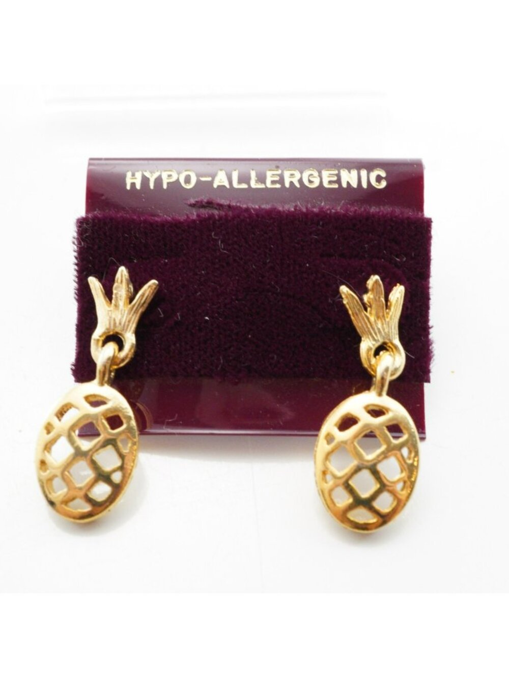 Gold-Tone Pineapple Drop Earrings Hypoallergenic Lattice Design